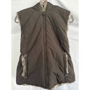 Kristen‎ Blake Faux Fur Quilted Reversible Vest Pockets Hood Women's Medium NOTE
